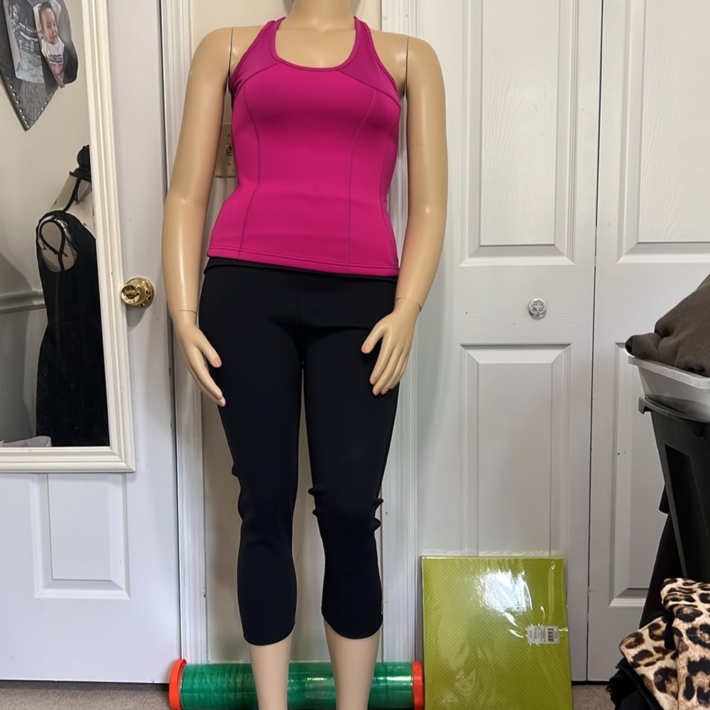 ZAGGORA 2 Piece Sweat Set Suit Sz L Pink Black Yellow NEOPRENE/POLYESTER/SPANDEX